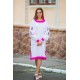 Boho Style Embroidered Midi Dress "Summer Birds" Pink/White